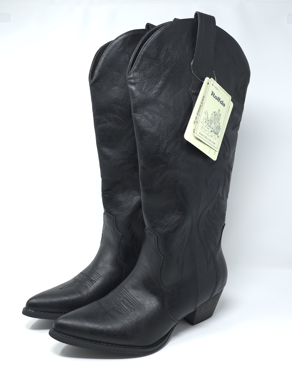 ✨ NWT Rollda Black Embroidered Knee-High Cowboy Boots ✨